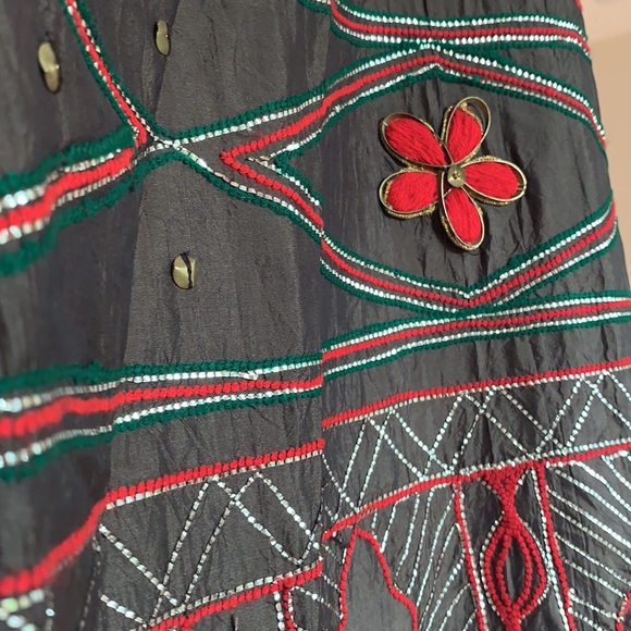 FESTIVE READY: CHOCOLATE BROWN silk kurta with tribal work. Lightweight. - Picture 10 of 12